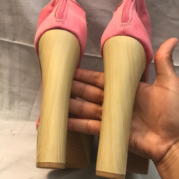 Pink denim bow platform shoes - Picture 2 of 5